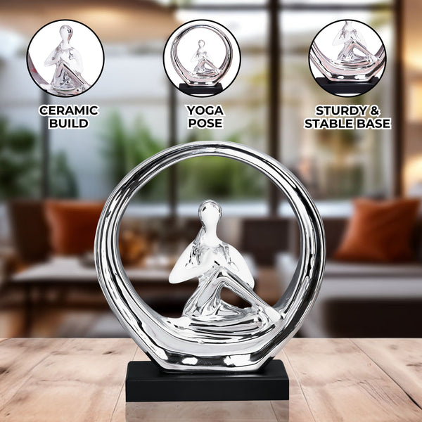 Ceramic Yoga Girl Statue, 11" Tabletop Living Room Decor, Fitness Decor, Wellness Figurine, Table Desk Shelf Ornament, Gifts