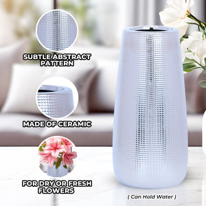 Silver and Chrome 10" Ceramic Vase Tabletop, Desktop, Countertop, Living Room Centerpiece, Home Office Decor Gifts by Sona Casa