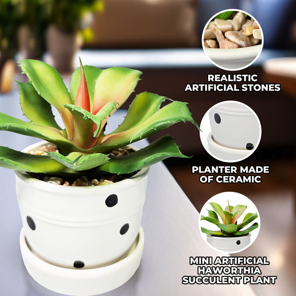 Potted Agave, 5" Artificial Succulent in White Ceramic Planter Home Decor by Sona Casa