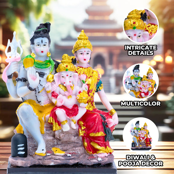 Shiva Parvati Ganesha Family Statue, 8" Diwali Gift Pooja Decor by Sona Casa