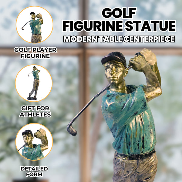 Golf Figurine Statue, Polyresin Sculpture, 15" Large Golfer Decor