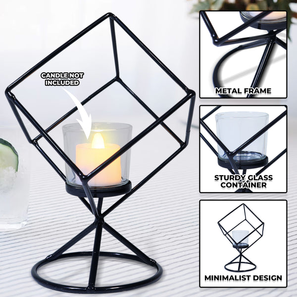 Metal Candle Holder with Glass Container for Votive Candle, 8" Home Decor | Home Decor