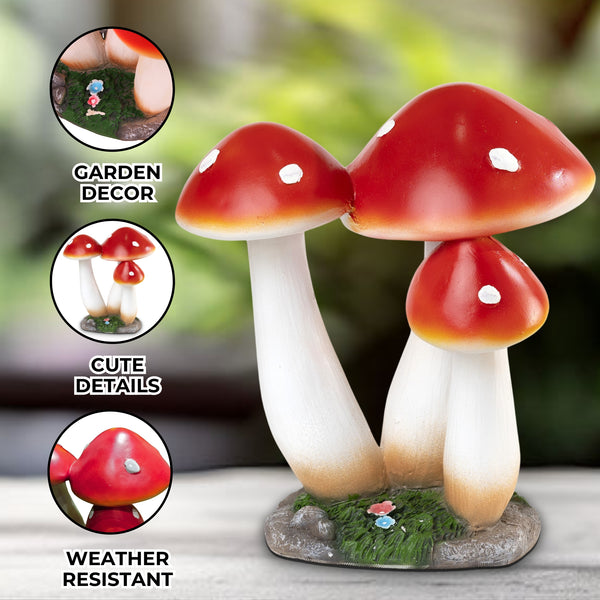 Outdoor Decor Yard Ornaments, 15" Mushroom Sculpture, Red Figurine, Garden Patio Front Porch Lawn Decor, Gifts