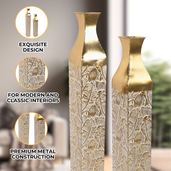 Modern Decorative Metal Tall Vase, Gold Living Room Decor, 42" and 35" Pots for Pampas Grass