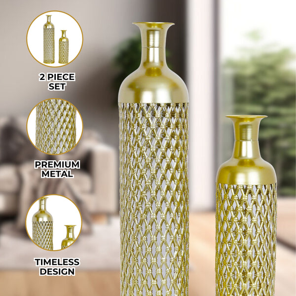 Large Metal Floor Vases, Golden Vase Set of 2 Home Decor 27" and 19"