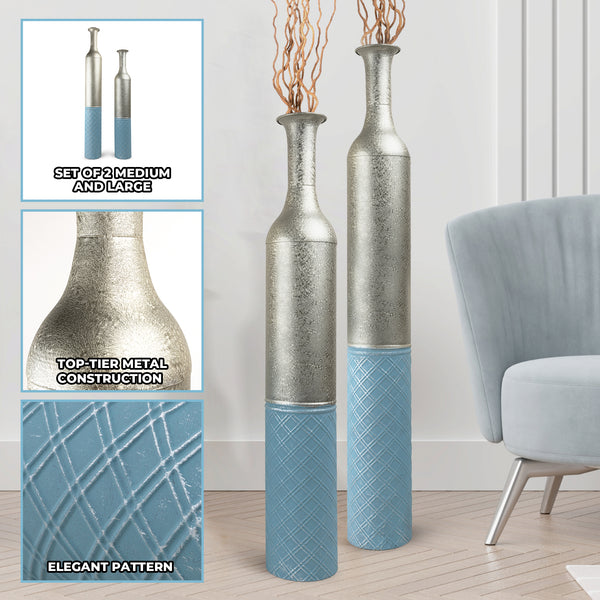 Large Metal Floor Vases, Tall Vase Set of 2, 42" and 36" Large Decorative Pots for Pampas Grass