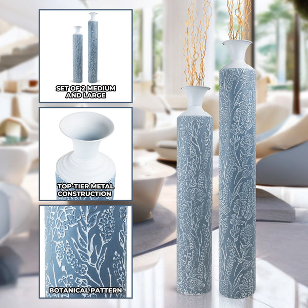 Luxury Metal Tall Vases, Large Floor Vase Set of 2, 32" and 40" Living Room, Home, Office Decor