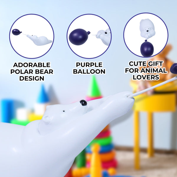 Polar Bear Statue, 10" Funny Animal Sculpture, Purple Balloon Table Decor