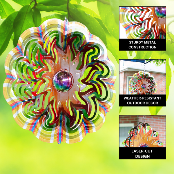 Metal Wind Spinner, Abstract Garden Art, 3D Kinetic Sculpture, Outdoor Hanging Decor for Patio, Tree, Lawn, Unique Gifts