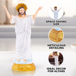 Resurrection Of Jesus Christ Statue, White Polyresin, 9" Small Altar Decor by Sona Casa