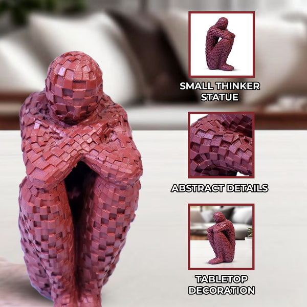 Small Abstract Thinker Statue, 5" Tabletop Centerpiece, Dark Red