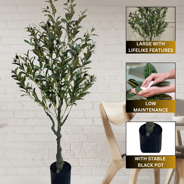 Large Nearly Natural Artificial Olive Tree with Black Olives, 47" Fake Plant for Patio, Front Porch, Living Room, Indoor Outdoor Ornament, Home Decor-Sona Casa