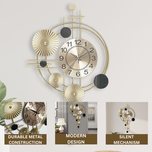 Extra Large Gold Wall Clock, Decorative Vertical Clock for Living Room, Silent 31" Modern Oversized Metal Wall Decor by Sona Casa