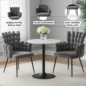 Set of 2 Modern Upholstered Accent Chairs in Gray with Elegant Black Metal Frame, Contemporary Plush Cushioned Seating for Home, Office, Living Room-Sona Casa