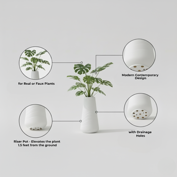 Tall White Indoor Outdoor Decorative Planter, Modern Contemporary Pot for Fake or Real Flowers Home, Porch, Patio, Garden Decor Gifts