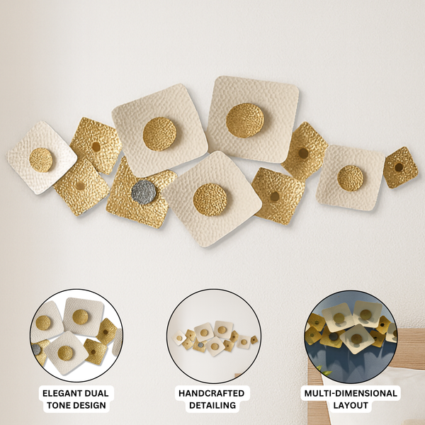 Large White and Gold Metal Wall Sculpture, Modern Geometric Horizontal Wall Art, 126×53 cm Home Office Decor-Sona Casa