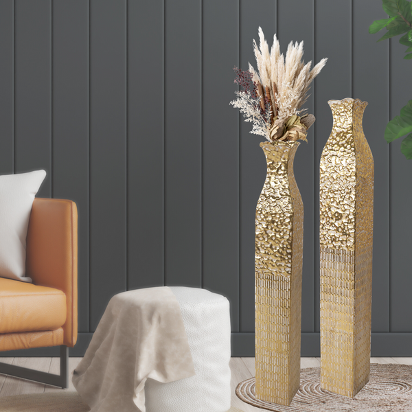Tall Metal Vases, Extra Large Decorative Floor Vase Set, 42" and 35" Large Flower Pots for Pampas Grass, Home Living Room Decor