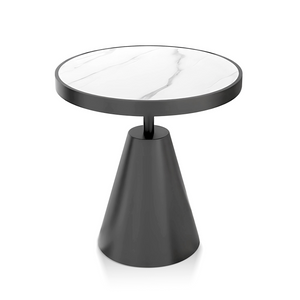 Modern Round Corner End Table, 16" Side, Centerpiece, Accent, White Marble and Black Metal Frame by Sona Casa