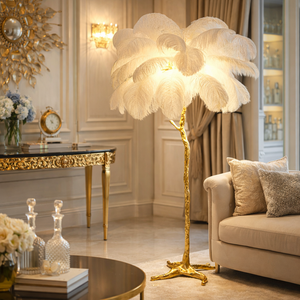 Luxurious Ostrich Feather Floor Lamp, Elegant Gold Branch LED Standing Light, Home or Office Decor by Sona Casa