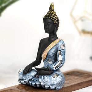 Small Buddha Statue, 8" Black Meditating Decorative Desk Sculpture, Living Room Home Office Zen Decor, Spiritual Gifts by Sona Casa