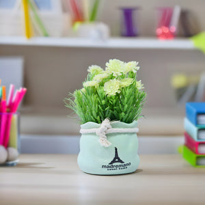 Small Flower Vase with Faux Flowers Tabletop Centerpiece for Home of Office Decor, Green 6 inch 15 cm by Sona Casa