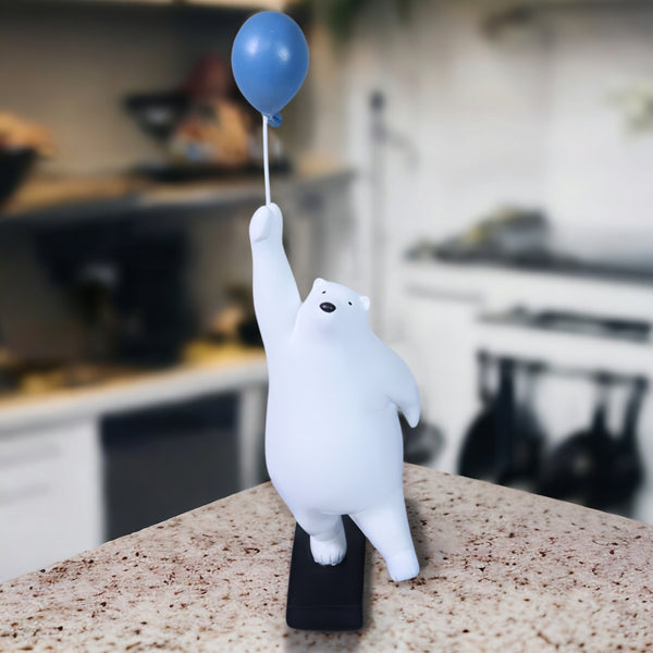 Polar Bear Sculpture, 12" Funny Animal Statue, Blue Balloon, Unique Gift