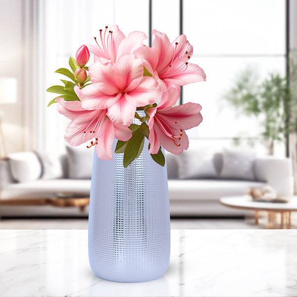 Silver and Chrome 10" Ceramic Vase Tabletop, Desktop, Countertop, Living Room Centerpiece, Home Office Decor Gifts
