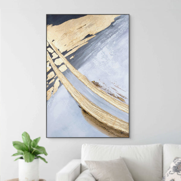 Abstract Large 3D Gold Black Wall Art, 47" Thick Textured Painting Decor