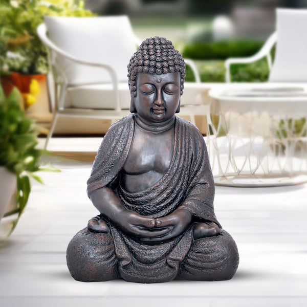 Tall Buddha Statue, Large 24" Temple Indoor Outdoor Sculpture, Living Room Garden Patio Statuary Decor