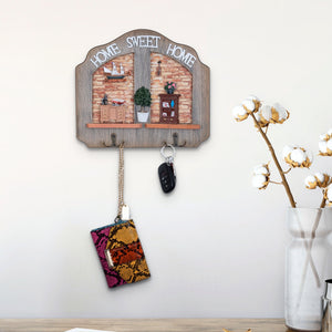 Rustic Wooden Key Holder Wall Mount With 2 Double Hooks, 10" Entryway Farmhouse Home, Office Decorative Key Rack Hanger, Gifts by Sona Casa