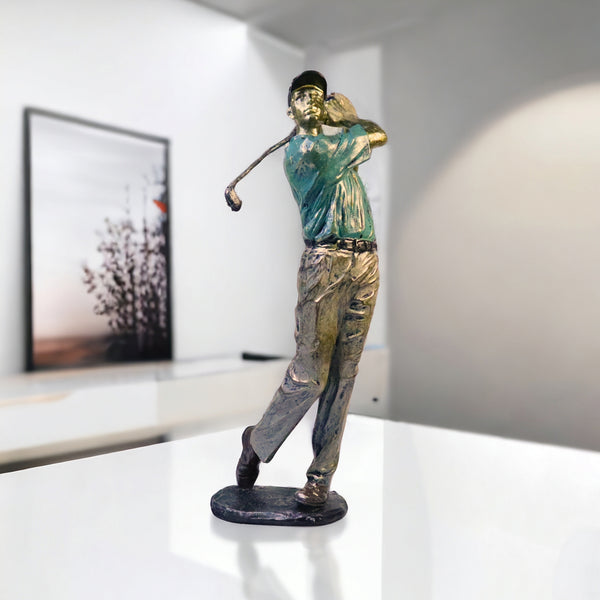 Golf Figurine Statue, Polyresin Sculpture, 15" Large Golfer Decor