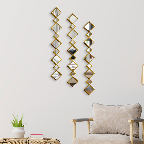 Golden Accent Mirror Set of 3, 35" Home or Office Wall Decor-Sona Casa