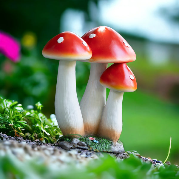 Outdoor Decor Yard Ornaments, 15" Mushroom Sculpture, Red Figurine, Garden Patio Front Porch Lawn Decor, Gifts