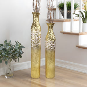 2 Piece Rustic Gold Tall Floor Vases, Metal Vase for Home Indoor Decorations 37 inch and 32 inch High by Sona Casa