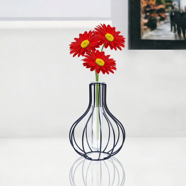 Hydroponic Pot, 7" Metal, Glass Terrarium Propagation Vase, Home Decor by Sona Casa