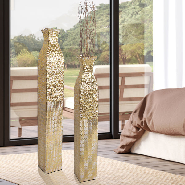 Tall Metal Vases, Extra Large Decorative Floor Vase Set, 42" and 35" Large Flower Pots for Pampas Grass, Home Living Room Decor
