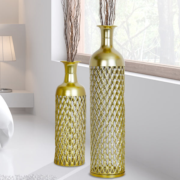 Large Metal Floor Vases, Golden Vase Set of 2 Home Decor 27" and 19"