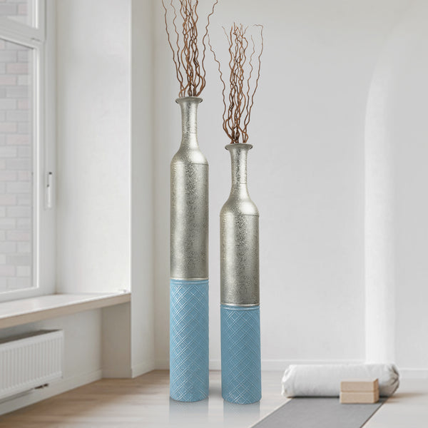 Large Metal Floor Vases, Tall Vase Set of 2, 42" and 36" Large Decorative Pots for Pampas Grass