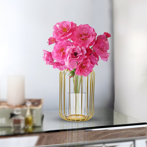 Gold Metal Hydroponic Vase, Glass Terrarium Planter, Propagation Vase Home Decor 9 inch 22 cm
