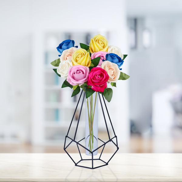 Metal Hydroponic Flower Vase, Glass Terrarium Pot, 9" Table Decor by Sona Casa