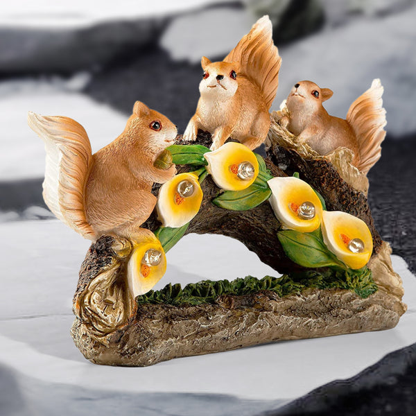 Cute Squirrels with Solar LED Acorns, 10" Outdoor Garden Patio Decor