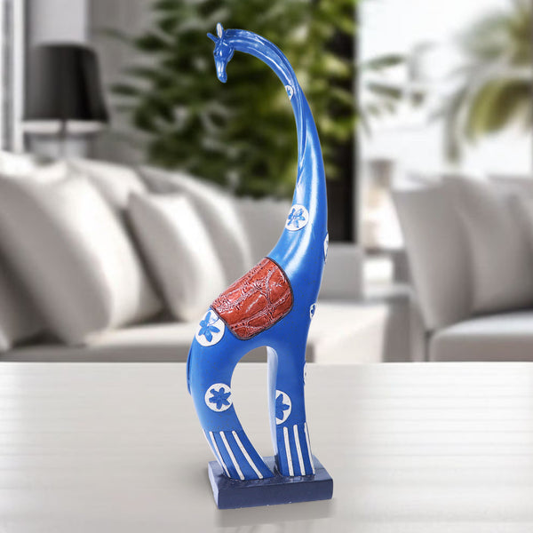Blue Giraffe Statue, Polyresin Home Office Decor, 18" Tabletop Centerpiece