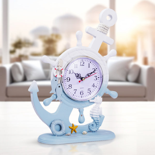 Wooden Anchor with Clock Decorative Tabletop Statue, Marine Decor, Cottage, Office, Bedroom, Living Room, Home Decoration, Gift