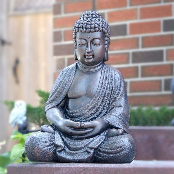 Tall Buddha Statue, Large 24" Temple Indoor Outdoor Sculpture, Living Room Garden Patio Statuary Decor