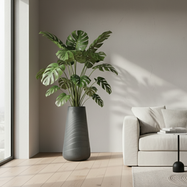 Modern Tall Black Indoor Outdoor Decorative Plant Pot, 33 in Contemporary Flower Pot Home, Office, Garden Decoration, Gift