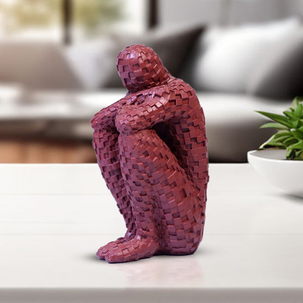 Small Abstract Thinker Statue, 5" Tabletop Centerpiece, Dark Red