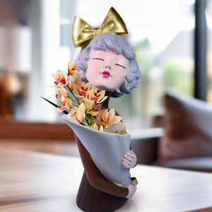 Female Bust Sculpture, Storage, Vase, Bouquet Holder, 15" Tabletop Decor