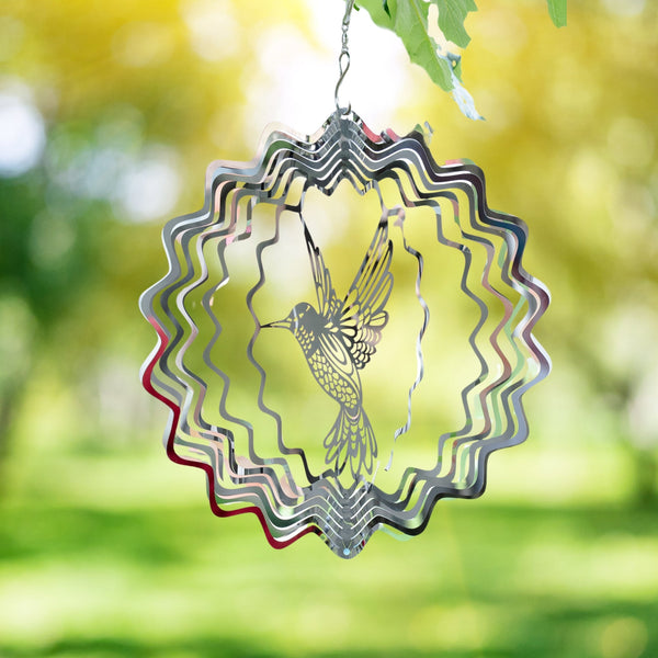 Twisted Metal Hummingbird Garden Wind Spinner, Outdoor Kinetic Hanging Art Sculpture by Accent Collection