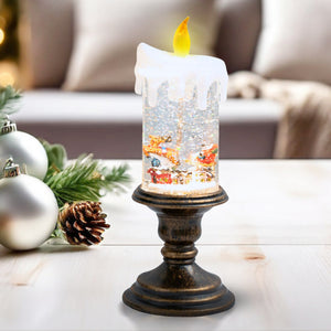 Christmas Snow Globe Lantern with Santa, Snowflakes 11" Xmas Ornament by Sona Casa