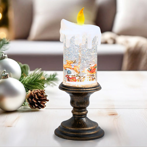 Christmas Snow Globe Lantern with Santa, Snowflakes 11" Xmas Ornament by Sona Casa